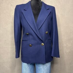 Vintage Saks Fifth Avenue Navy Wool Blazer Double Breasted Gold Buttons